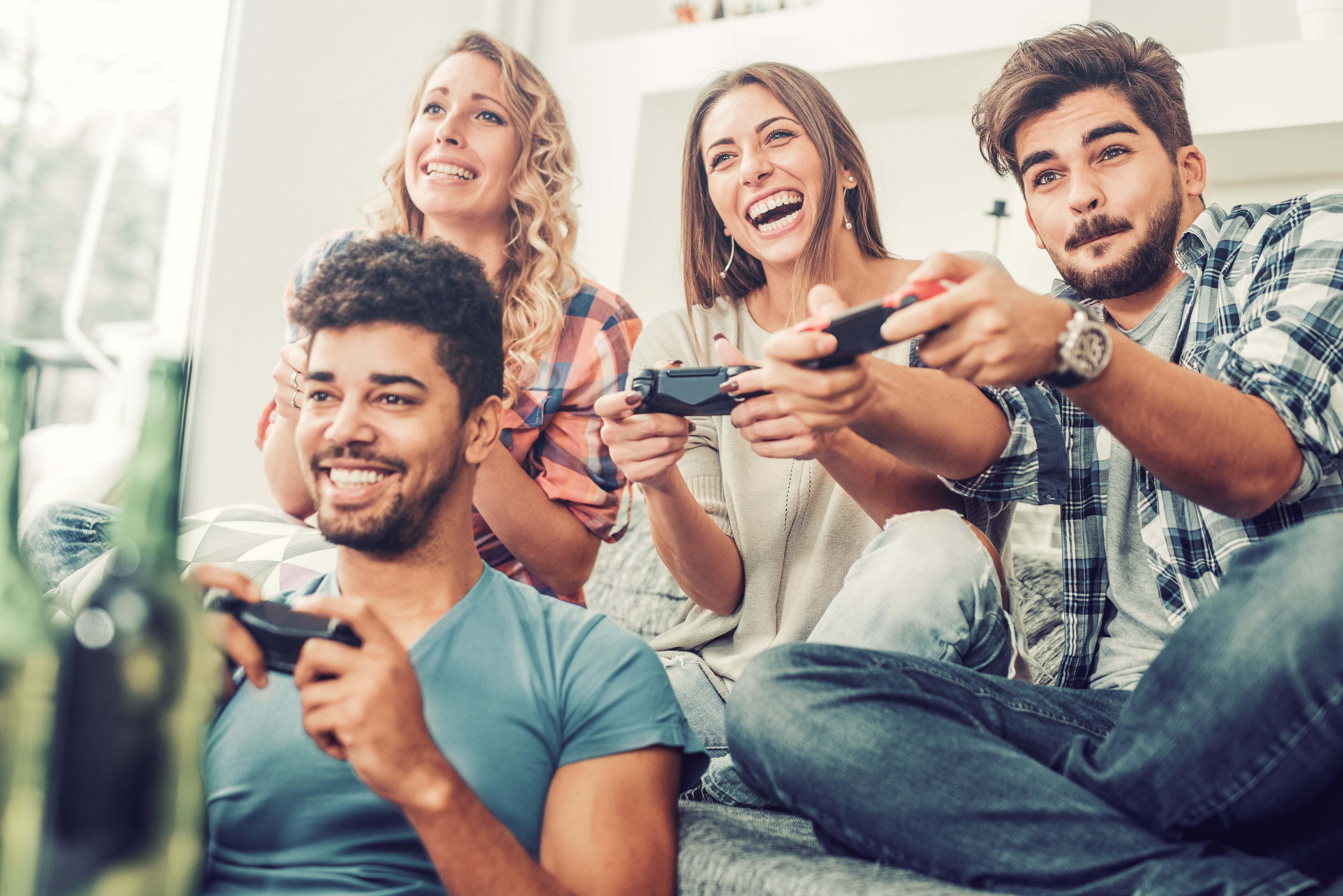 A group of friends playing video games
